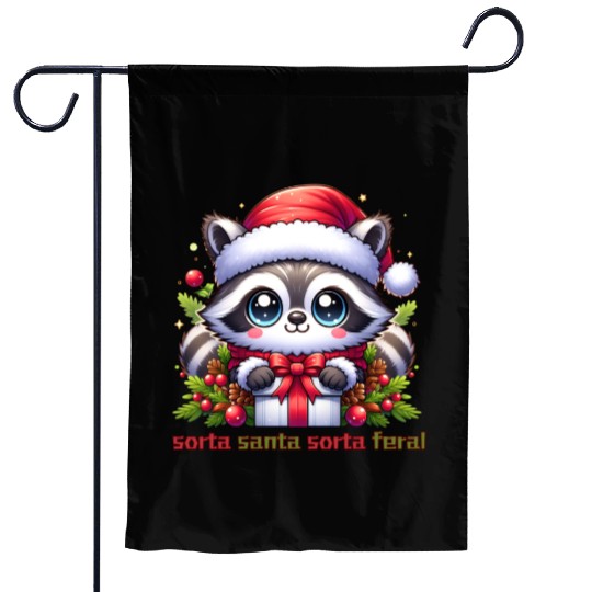 Sorta Santa, Sorta Feral - Cute Christmas Raccoon Garden Flags