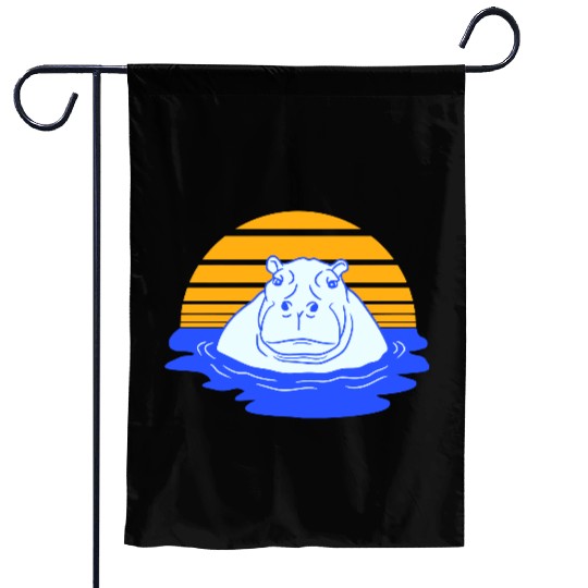 Hippo Swimming Water Sun Cute Happy Comic Cartoon Garden Flags