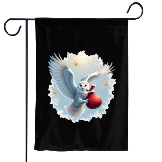 Snowy Owl Carrying Christmas Gift Bag Garden Flags