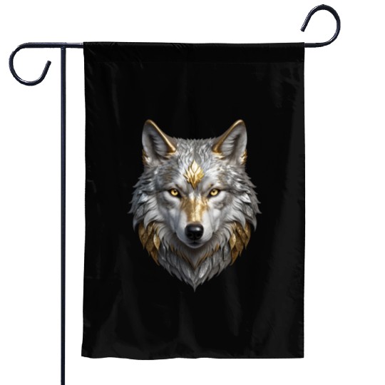 Majestic Silver/Gold Wolf Garden Flags