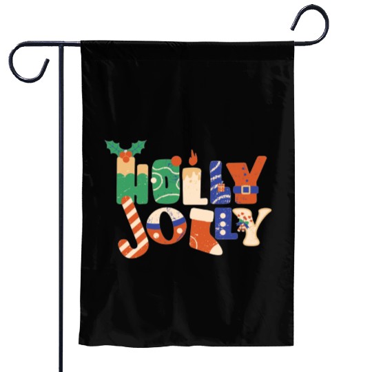 Playful Textured Holly Jolly Garden Flags