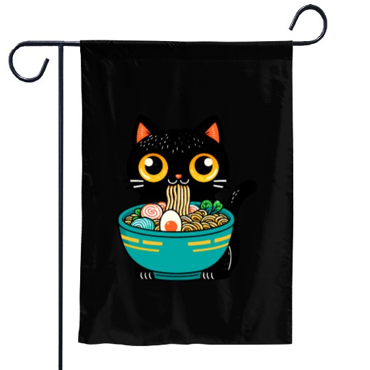 Funny Cat Eating Ramen Japanese Cat Ramen Noodles Garden Flags