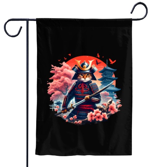 Samurai Cat Graphic Warrior Vintage Japanese Anime Garden Flags