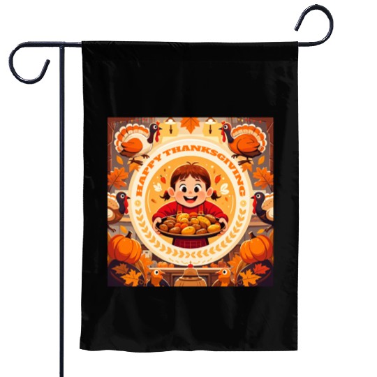 child celebrate Happy Thanksgiving Roasted Potato Garden Flags
