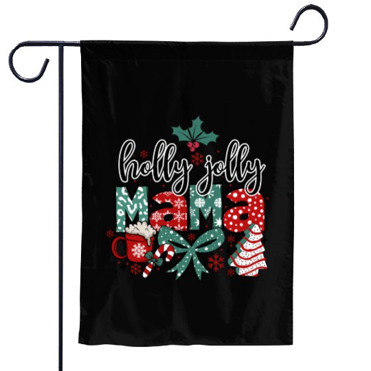 Holly Jolly Mama Coquette Bow Christmas Garden Flags