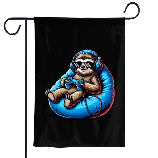 Chill Gamer Sloth Headphones Controller Relax Garden Flags