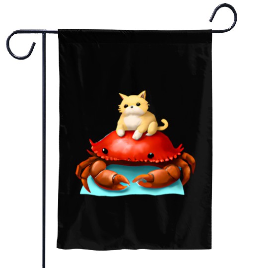 Cat and crab friends Garden Flags