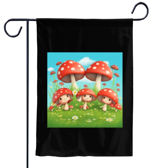 Mushrooms in Grass - Enchanting Nature-Inspired Garden Flags