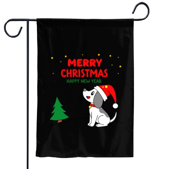 dog5 merry christmas happy new year Garden Flags