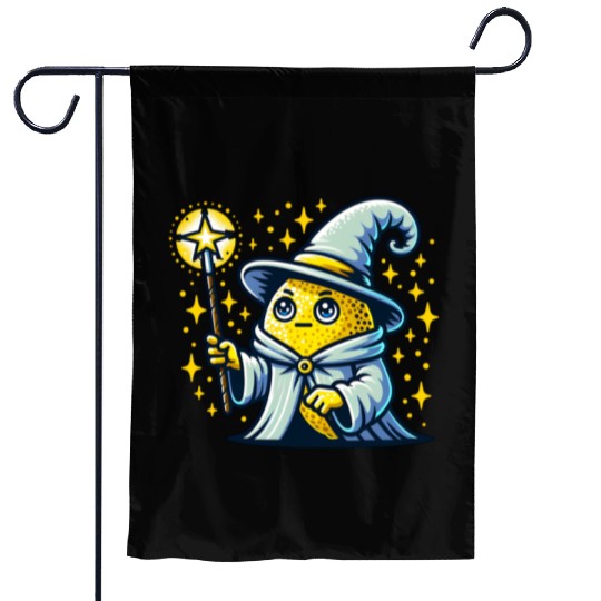Cute Wizard Lemon with Magic Wand Garden Flags