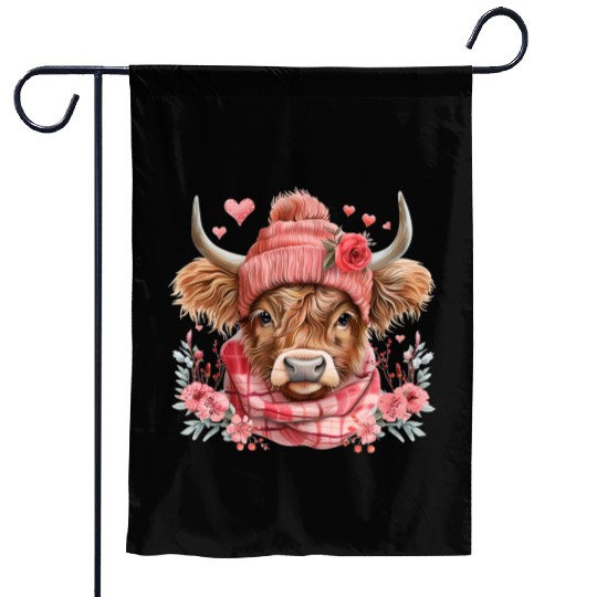 Cute Highland Cow Valentines Day Garden Flags