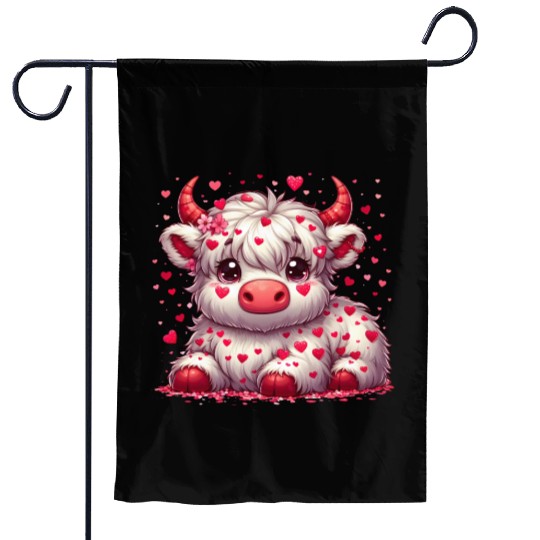 Cute cartoon valentines highland cow Garden Flags
