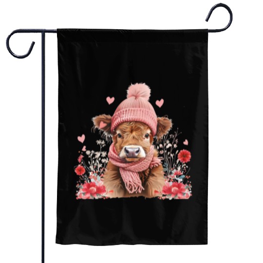 Cute Highland Cow Valentines Day Garden Flags