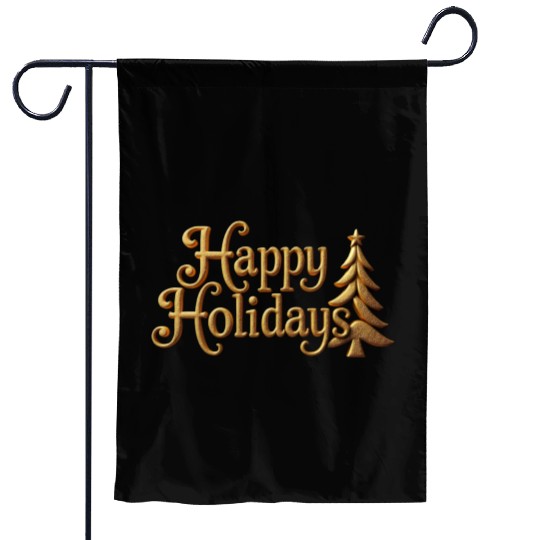 Golden Elegance Happy Holidays Motif Garden Flags