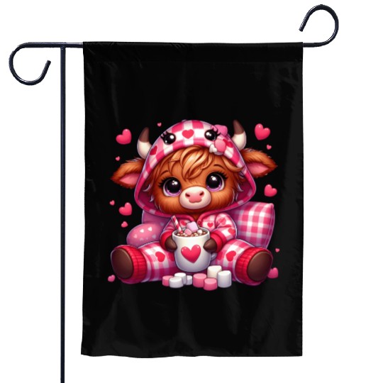 Cute cartoon valentines highland cow Garden Flags