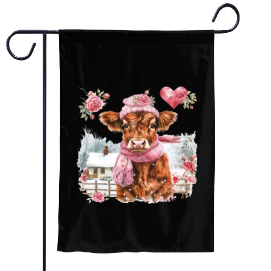 Cute Highland Cow Valentines Day Garden Flags