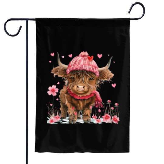 Cute Highland Cow Valentines Day Garden Flags