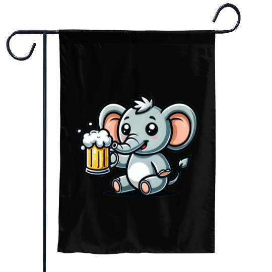 Cute Elephant Drinking Beer Garden Flags