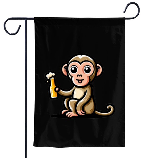 Cute Monkey Drinking Beer 3 Garden Flags