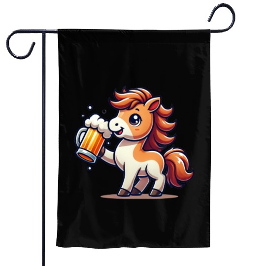 Cute Pony Drinking Beer 3 Garden Flags
