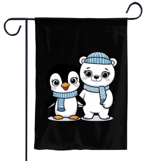 Happy Penguin and Polar Bear Best Friends Garden Flags