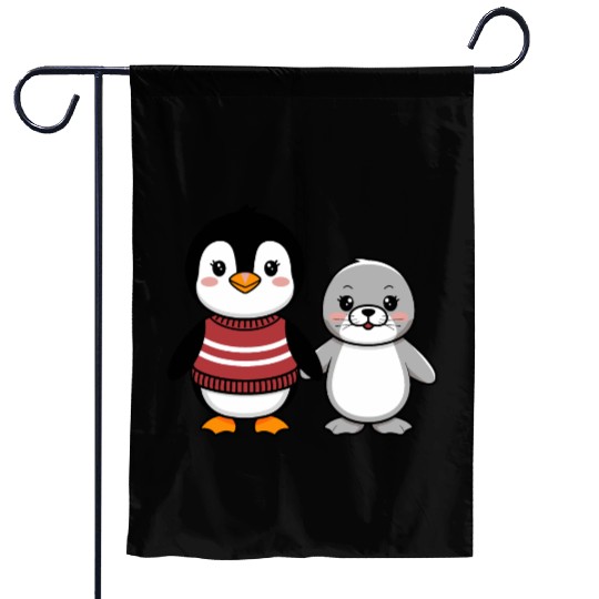 Cute Penguin and Seal Best Buddies Friends Garden Flags