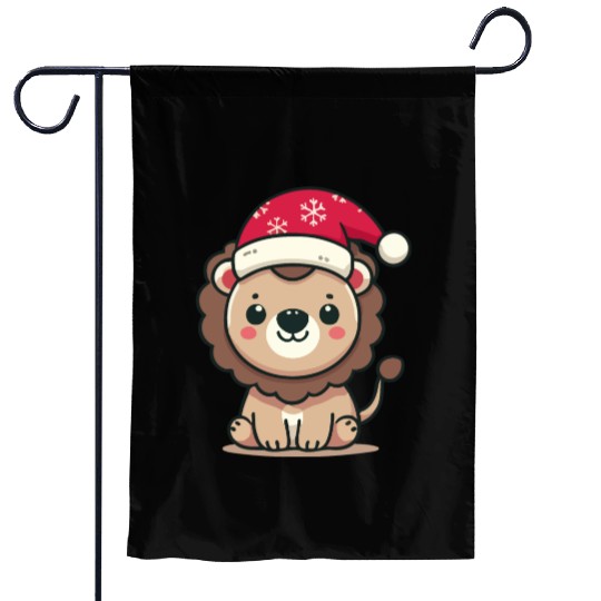 lion cub with christmas hat Garden Flags