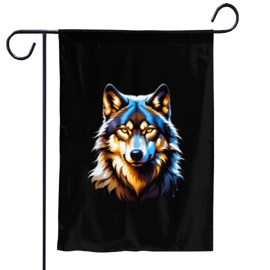 Isolated Lone Wolf Head Ink Design Garden Flags