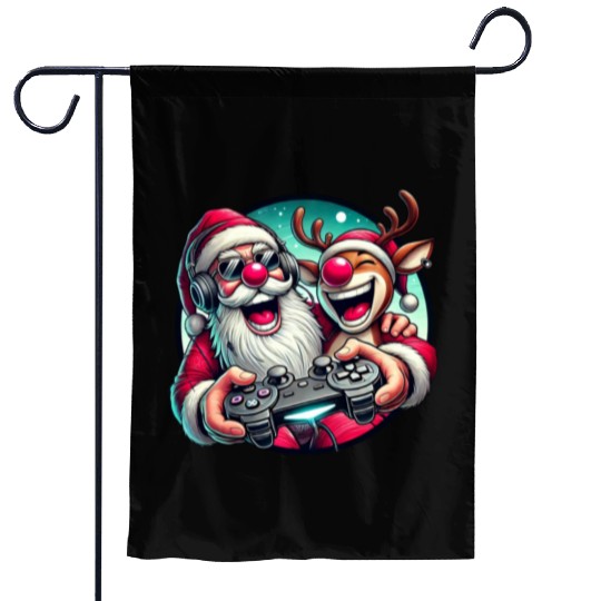 Funny Christmas Duo: Santa & Rudolph Gaming Garden Flags