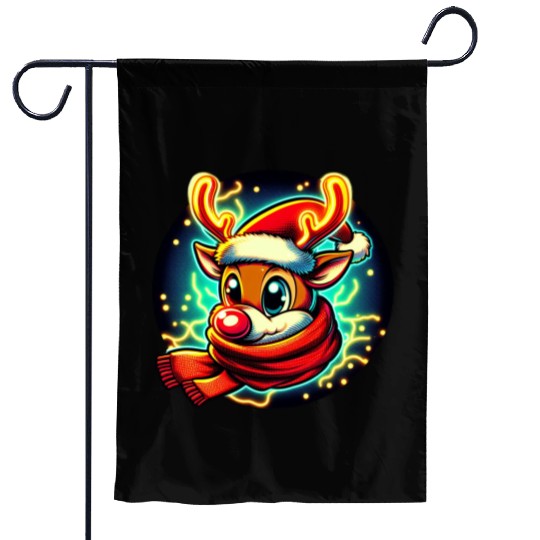 Funny Christmas Rudolph: Glowing Neon Santa Scarf Garden Flags