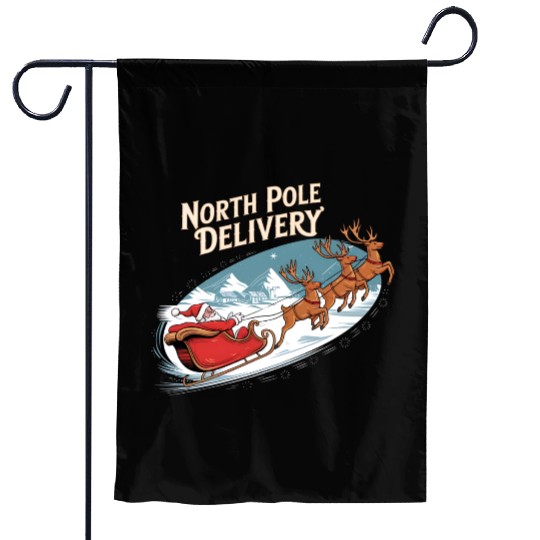 North Pole Delivery with Santa and Reindeer Garden Flags