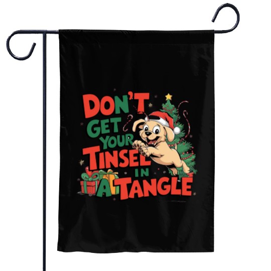 Puppy Tinsel in a Tangle Garden Flags