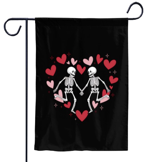 Coquette Valentine Dancing Skeleton Garden Flags