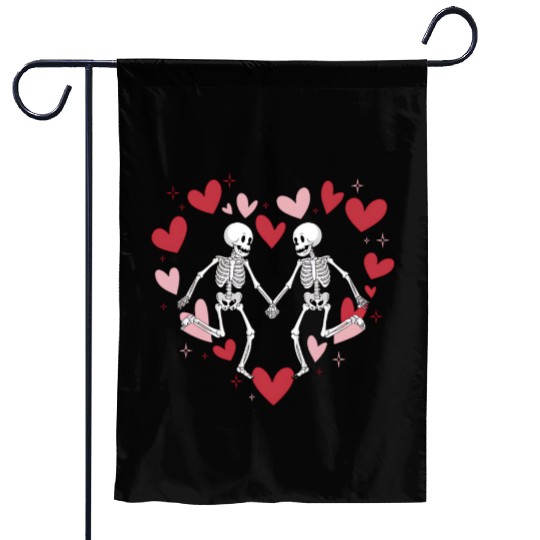 Coquette Valentine Dancing Skeleton Garden Flags