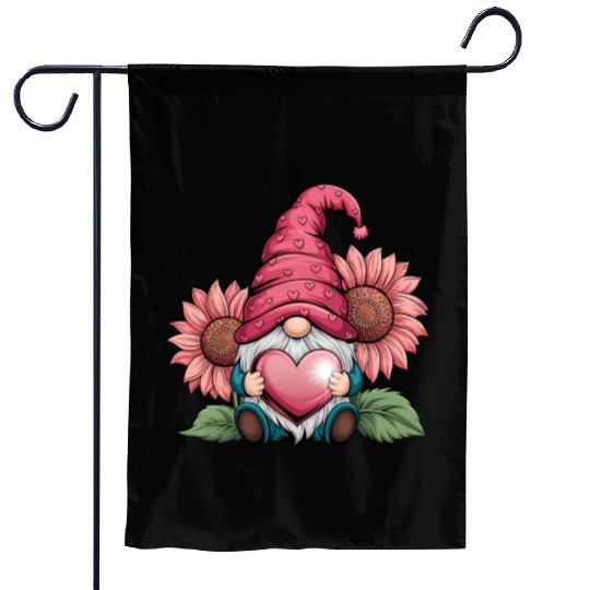 Happy Valentines Gnome with Sunflower Garden Flags
