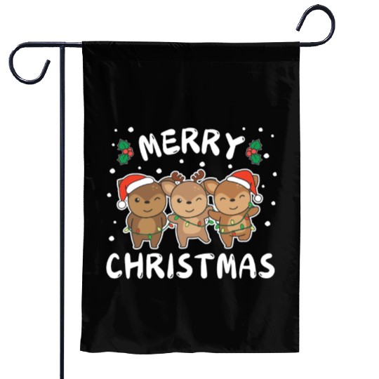 Merry Christmas Cute Deer Festive Lights Deer Garden Flags