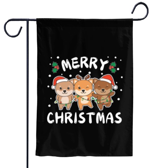Merry Christmas Cute Shiba Inu Festive Lights Garden Flags