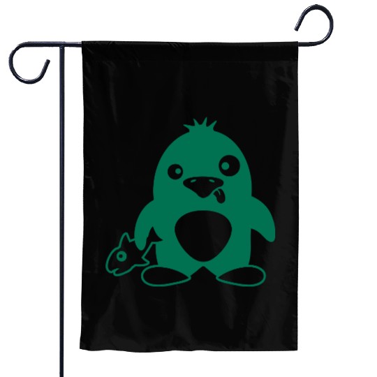 Funny Penguin Caught Fish Crazy Stupid Weird Face Garden Flags