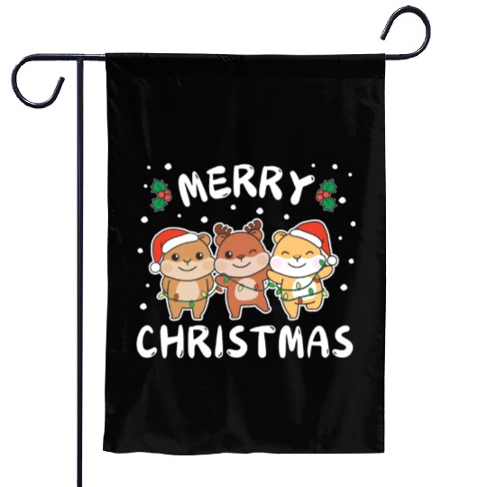 Merry Christmas Cute Hamster Festive Lights Garden Flags