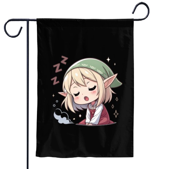 Sleepy Sprite: Cute Elf Napping So Lovingly Garden Flags