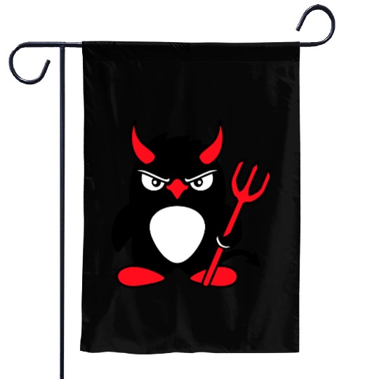 Penguin Devil Horns Trident Hell Evil Cool Satan Garden Flags