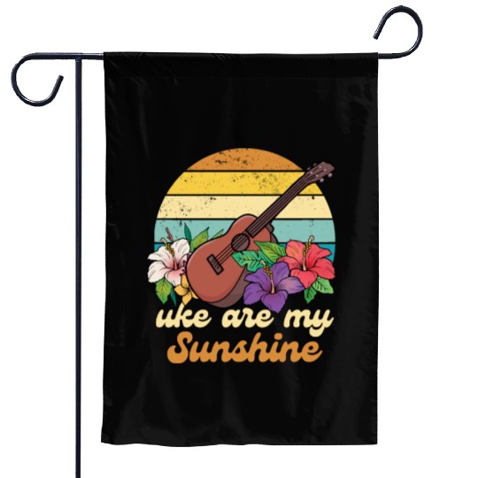 Uke Are My Sunshine Retro Vibes Hibiscus Garden Flags