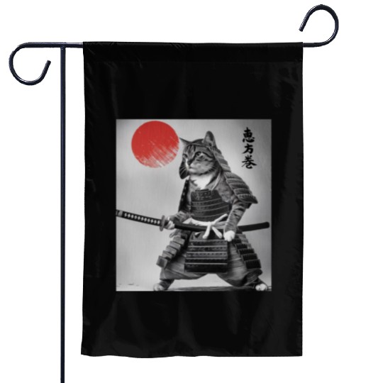 Kawaii Japanese Samurai Cat Vintage Japanese Cat Garden Flags