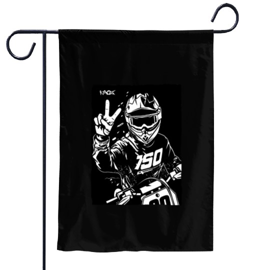 Motocross Rider with Peace Sign Garden Flags