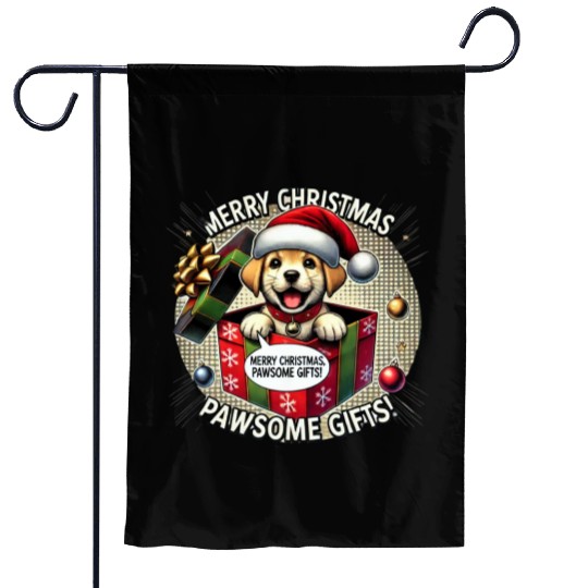 Puppy Christmas Surprise Garden Flags