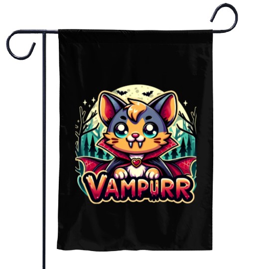 Cute Vampire Cat Halloween Design Garden Flags