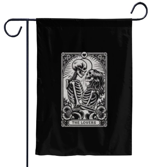 Vintage Gothic Skeleton Couple Tarot Card with Garden Flags