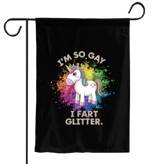 Funny Gay Pride Unicorn Fart Gift for Men Garden Flags
