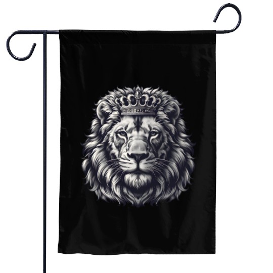 Royal Lion Face with Crown Black and Grey Garden Flags