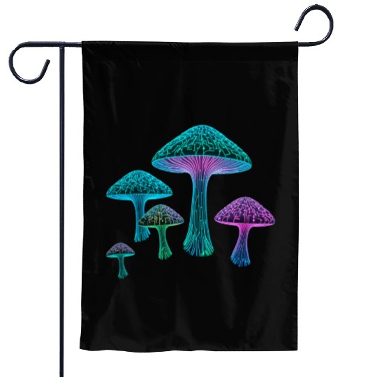 Psychedelic Neon Fungi Glow Garden Flags